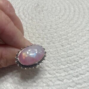 Stunning PINK FLASH MOONSTONE Handmade Sterling 925 Ring Size 7.75 #19E
